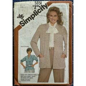 Simplicity Jiffy Pattern 5351 Misses' Unlined Jacket In 2-Lengths Size 12 UC FF